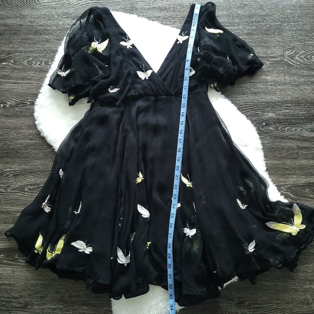 RARE Kate Moss for Topshop Chiffon Embroidered Butterfly Dress in Black Sz 2 - Picture 7 of 10